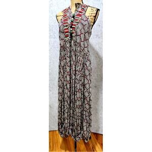 Maliparmi Printed Viscose Maxi Dress Bead Embellished Sleeveless Sz IT 44 US 8